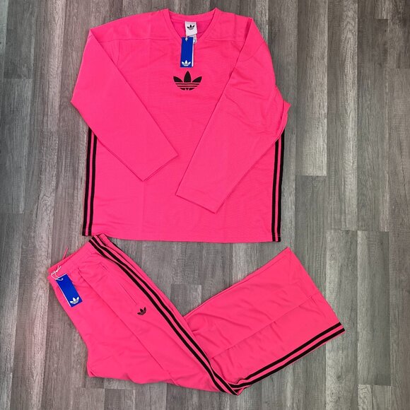 NWT ADIDAS ORIGINAL XL PINK TOP AND TRACK PANTS 3 STRIPE OUTFIT SET - Picture 4 of 8